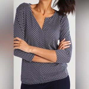 TOM TAILOR Navy Cotton/Modal Patterned Women's Top